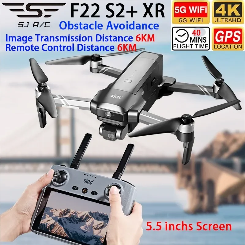 SJRC F22 S2+ XR Drone GPS 6KM WIFI FPV 2 -Axis Gimbal 4K Dual Camera Obstacle Avoidance 5.5