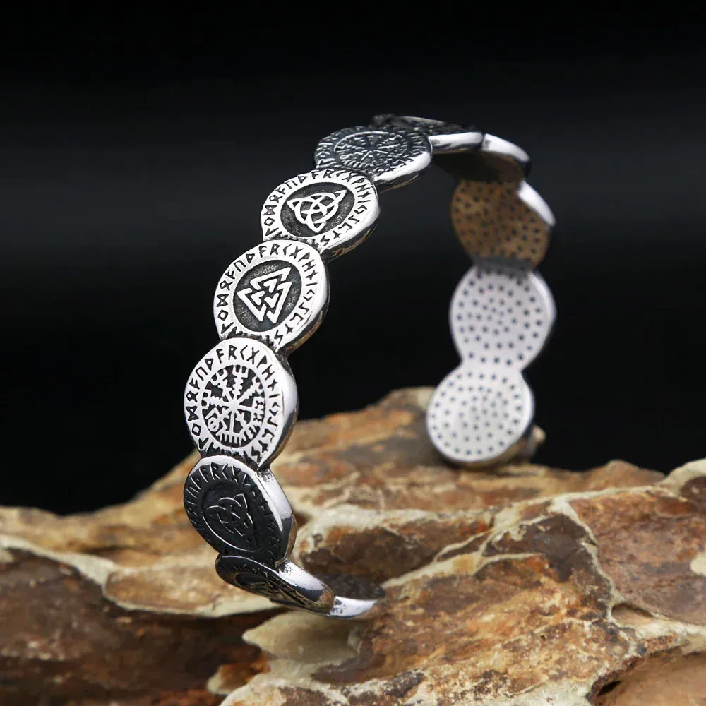 Fashion Nordic Viking Rune Jewelry Opening Adjustable Stainless Steel Fashion Jewelry Bracelet Retro Punk Hip Hop Unisex Gift