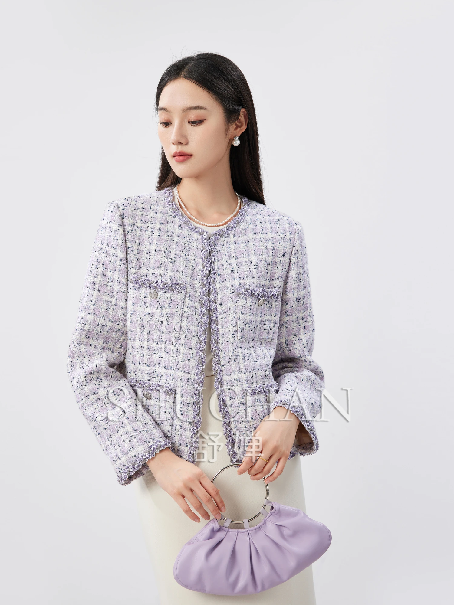 

Purple Noble and Elegant Tweed Jacket Women Blazers for Women Elegant Stylish Abrigos De Mujer Coats