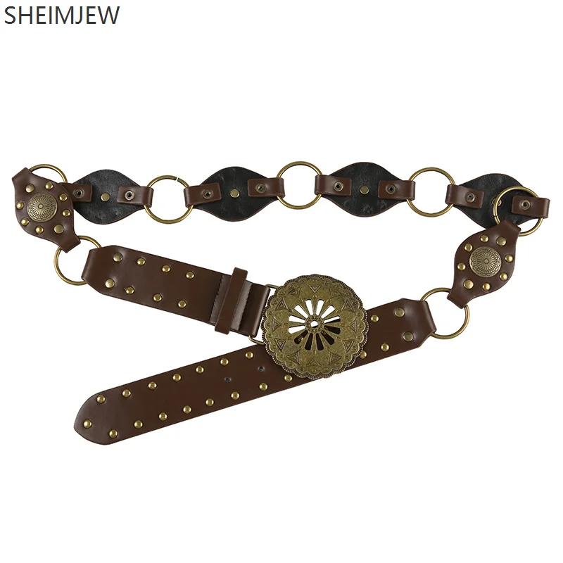 

Design Retro Western Cowboy Belt Personality Hollow Metal Thin Waist Seal Cosplay Pirate Accessories Medieval Costume Dress Up