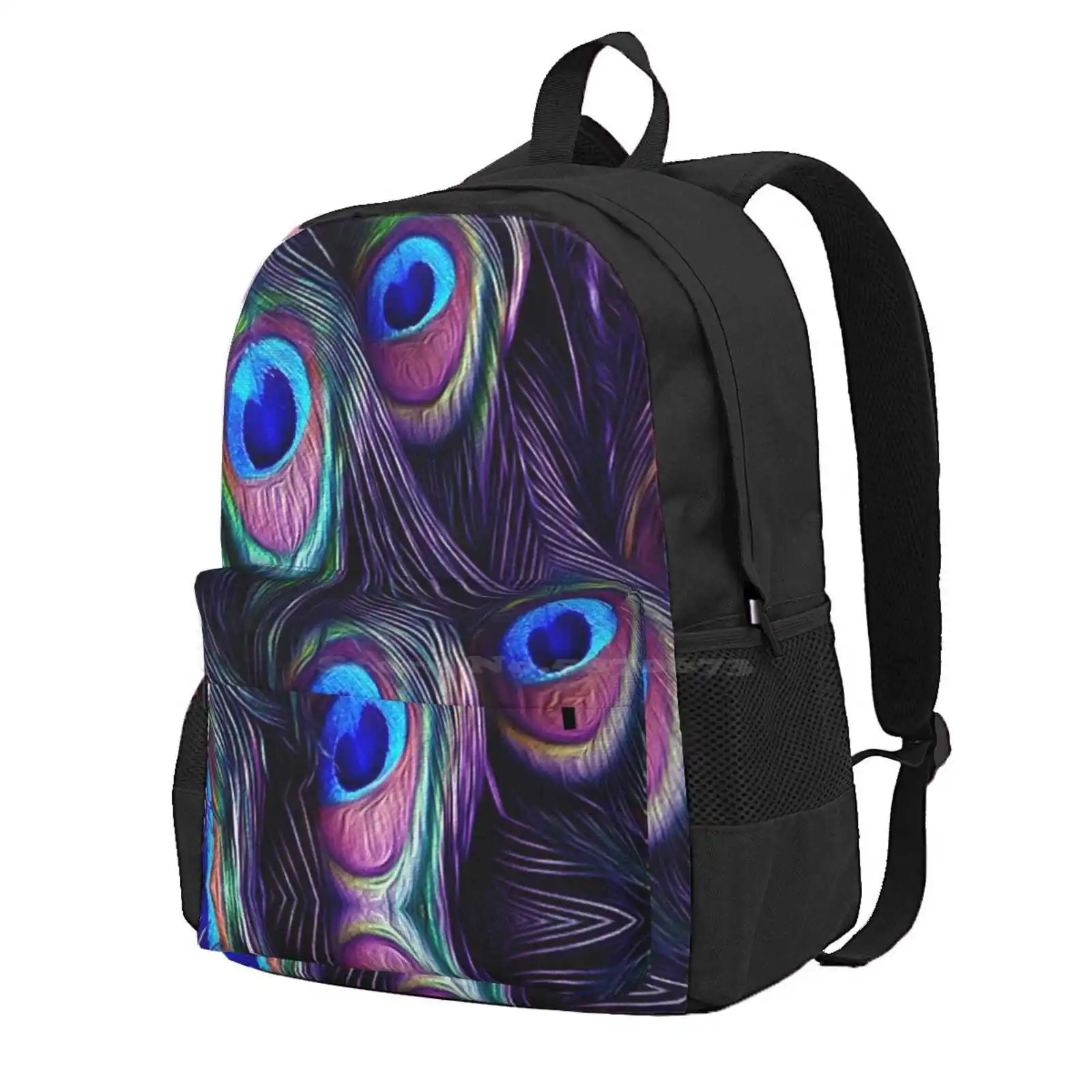 Peacock Feather Hot Sale Schoolbag Backpack Fashion Bags Peacocks Peafowl Birds Wild Animals Peacock Feathers Blue Purple