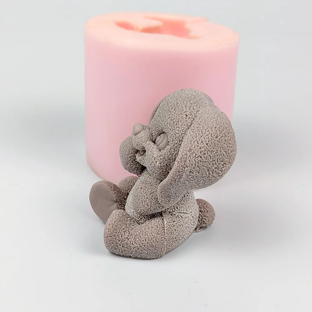 3D Rabbit Concrete Cement Candle Animal Shape Silicone Mold Aromatherapy Plaster Mold Fondant Cake Candle Mold Tools