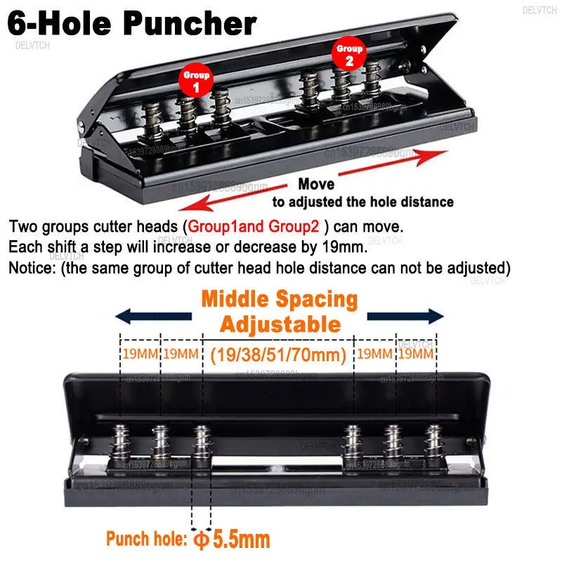 Adjustable Heavy Duty Metal 6 Hole Punch Loose Leaf Puncher For A3 A4 A5 B4 B5 Paper DIY Notebook Scrapbook Diary Office Binding