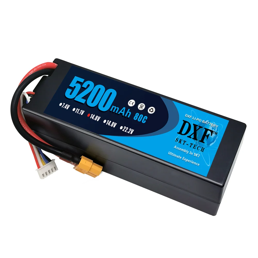 DXF 4S Lipo แบตเตอรี่5200mAh 14.8V 80C กับปลั๊ก EC5 hardcase สำหรับ1/8รถบรรทุก mobil Offroad เรือบรรทุกเครื่องบิน UAV RACING