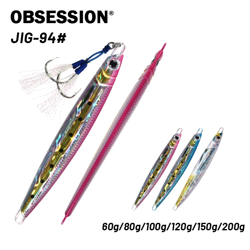 OBSESSION 60g80g Slow Fast Jigging Lure 3D Print Saltwater Fishing Lure Sinking Casting Vertical Metal Jig Assist Hook Hard Bait