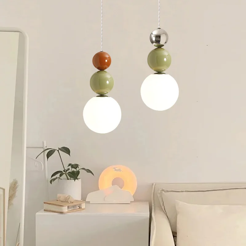 Lampe suspendue de chevet style crème perle, lampe suspendue haut de gamme pour chambre d'enfant