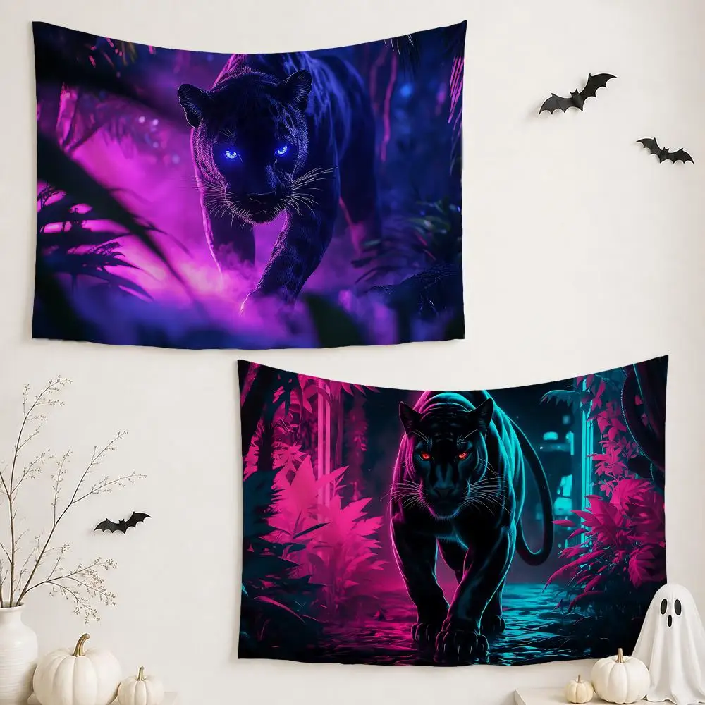 Majestic Cyberpunk Panther Tapestry Custom Living Bedroom Party Dormitory interior Wall bohemian Decoration Attached clip