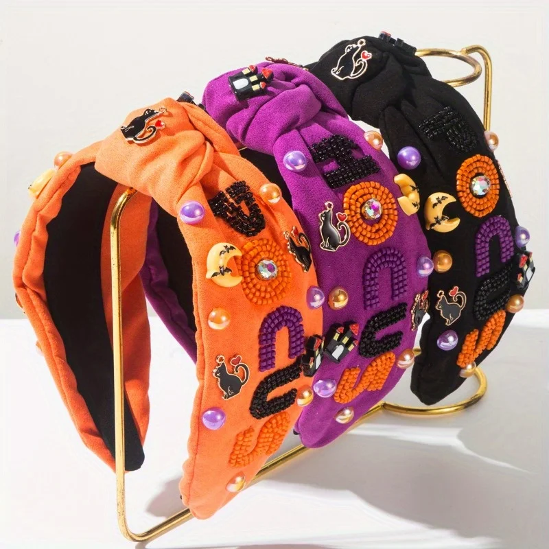 

Fashion Trend Halloween Headband Bead Letter Cat House Moon Decoration Women