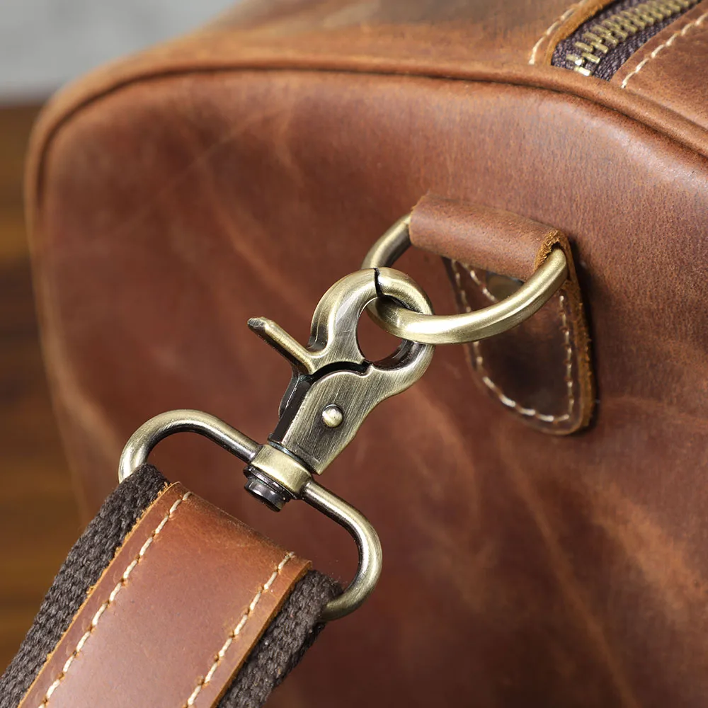 S.WORKER Vollnarbenleder Herren-Reisetasche mit mehreren Fächern, große Kapazität, Weekender-Reisetasche aus Vollnarbenleder – Detail 14