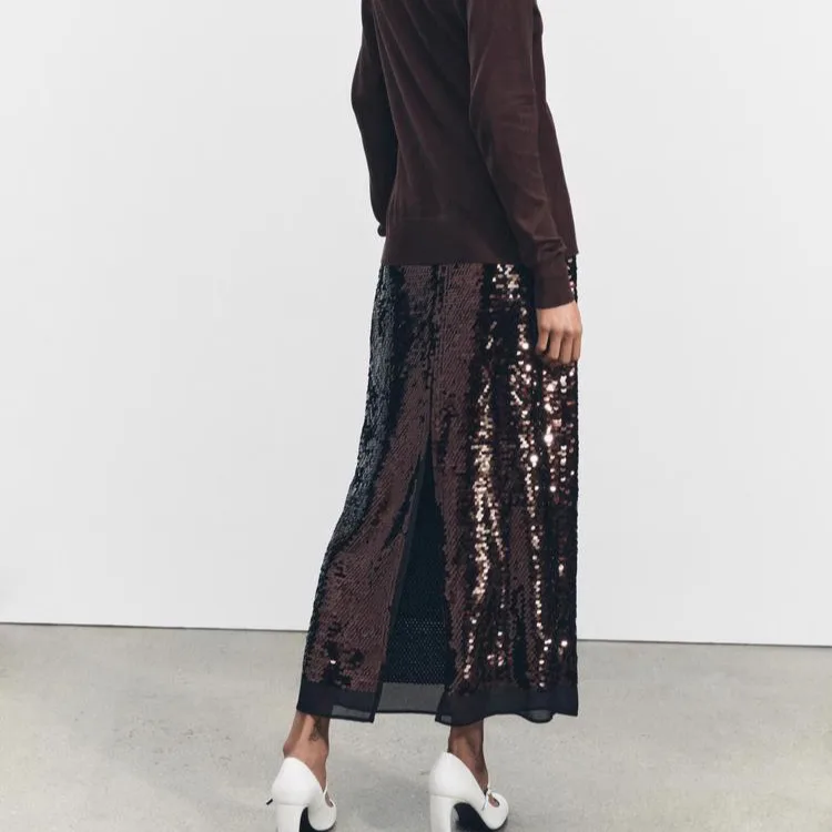 خريف شتاء جديد وصول المرأة الأساسية الترتر عالية الخصر عادية فضفاض ميدي تنورة الحلو Sle ألياف البوليستر 00%