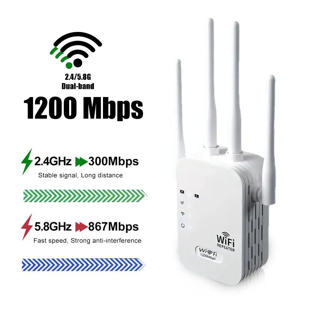 1200Mbps Wireless WiFi Repeater WIFI Extender WiFi Booster 300 Mbps 2.4G Network Amplifier Long Range Signal For Small Office