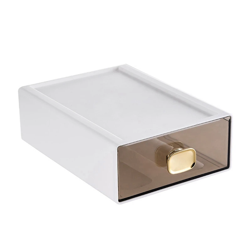 8015 Desktop Ins Multi-Stacked Storage Box Dormitory Desk Transparent Drawer Student Stationery Office Small Hand Book White