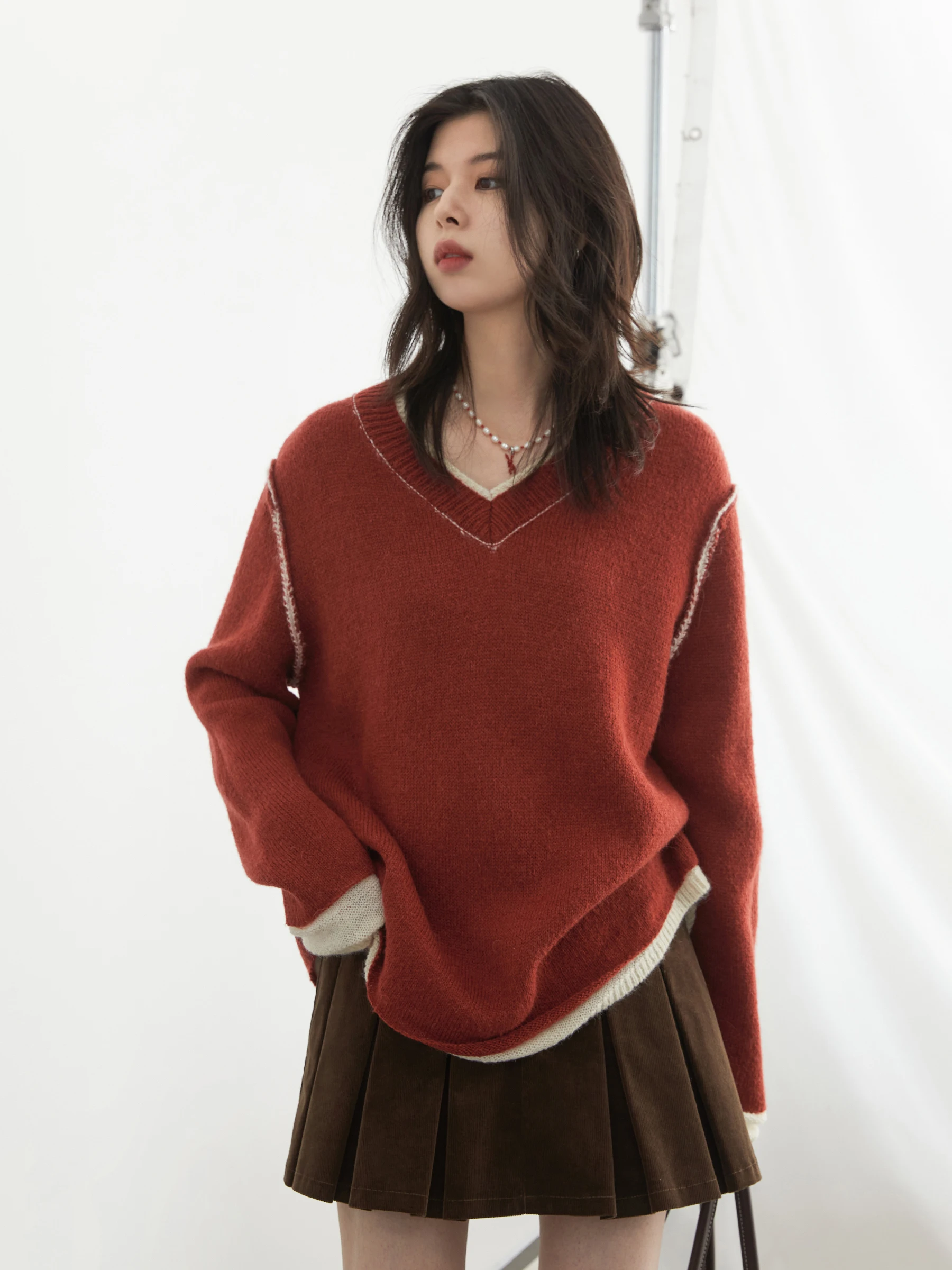 

CHICVEN зимний женский вязаный шерстяной свитер V-Ne Color Blo Camere Long Sve теплый теплый прямой крой для поездок на работу Sle