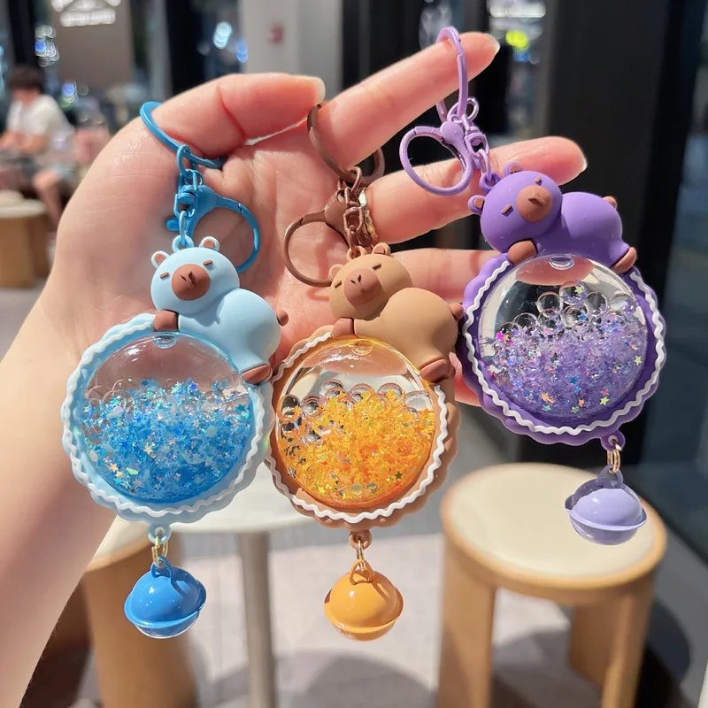 Creative Capybara Sand Art Bottle Keychain for Bags Cars Backpacks Gift Accessory Unique Animal Themed Key Ring for Men Women Te