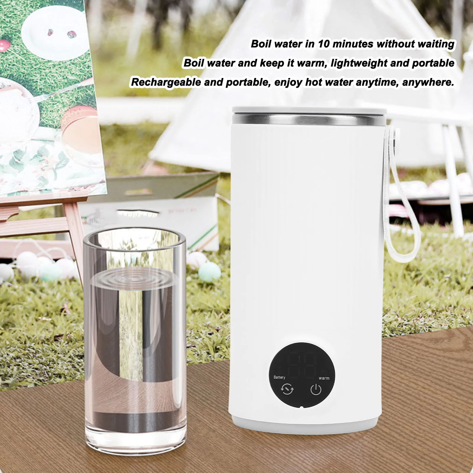 Travel Electric Kettle Cordless Fast Heating 400ML Portable Hot Water Boiler Stainless Steel 6000mah Rechargeable for Outdoor