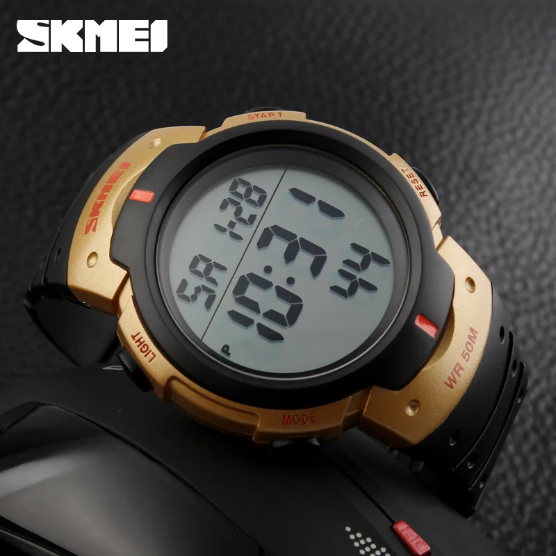 SKMEI-Montre numérique étanche avec bracelet en PU pour homme, grand cadran, montres simples, calendrier, sport de plein air, mode, 5 bars, 1068