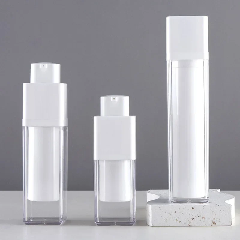 30/50ml 角型ロータリープレス真空ローションボトル - 再利用可能、フェイスクリーム、ファンデーション、エッセンス液体用のポータブルトラベルコンテナ