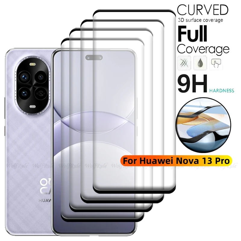 

4PCS For Huawei Nova 13 Pro Glass Huawei Nova 13 Pro Tempered Glass Full Curved Cover 9H HD Screen Protector Huawei Nova 13 Pro