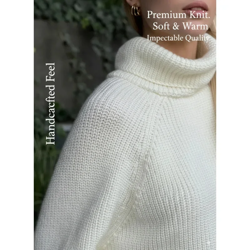 

Fashion Women’s White High Neck Sweater Cozy Pullover Loose Fit Knitwear Autumn Winter Style For Ladies Trendy Casual Tops New
