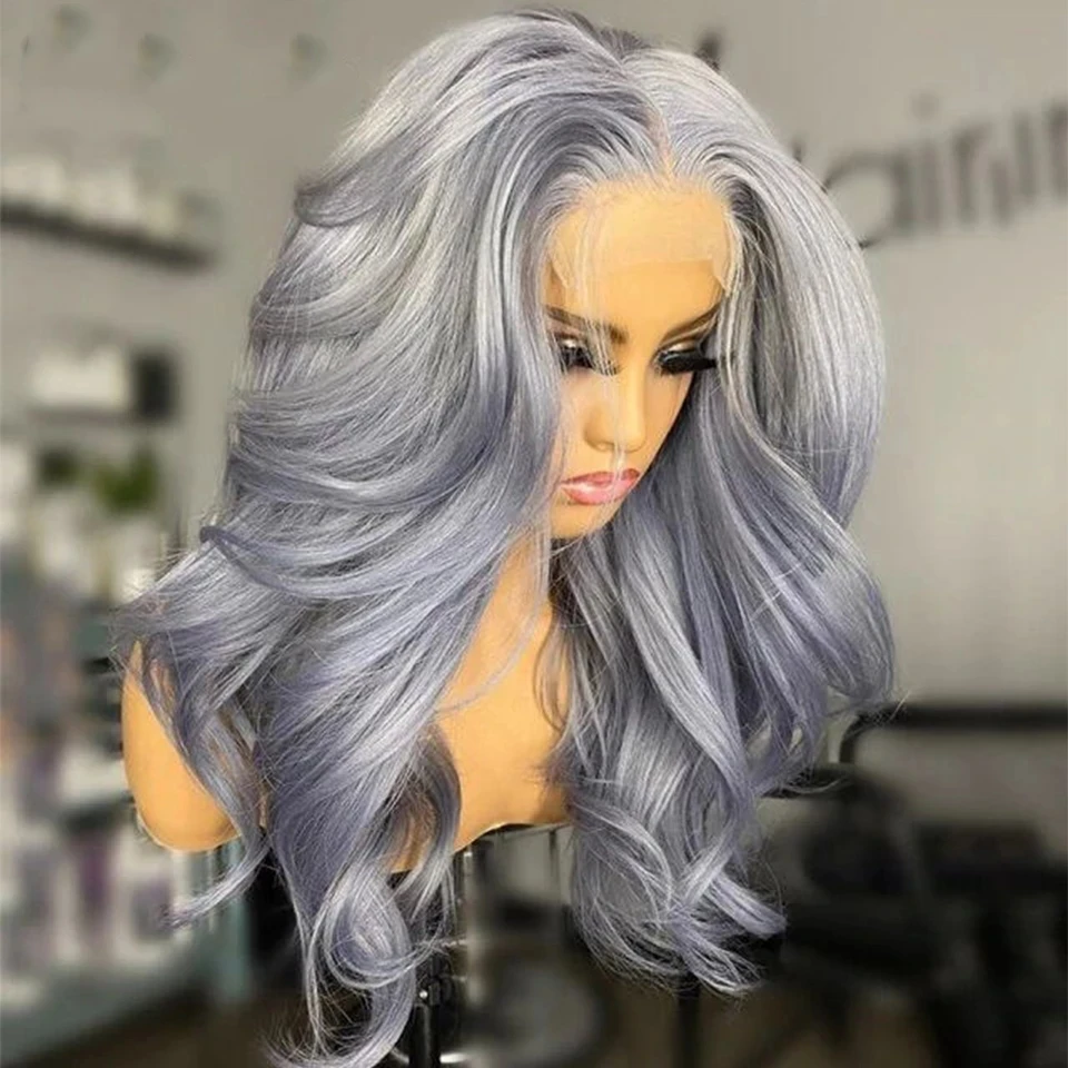 Silver Grey Lace Front Wigs For Women Peruvian Loose Body Wave HD Lace Human Hair Wigs Gray Colored Glueless Lace Wig Preplucked