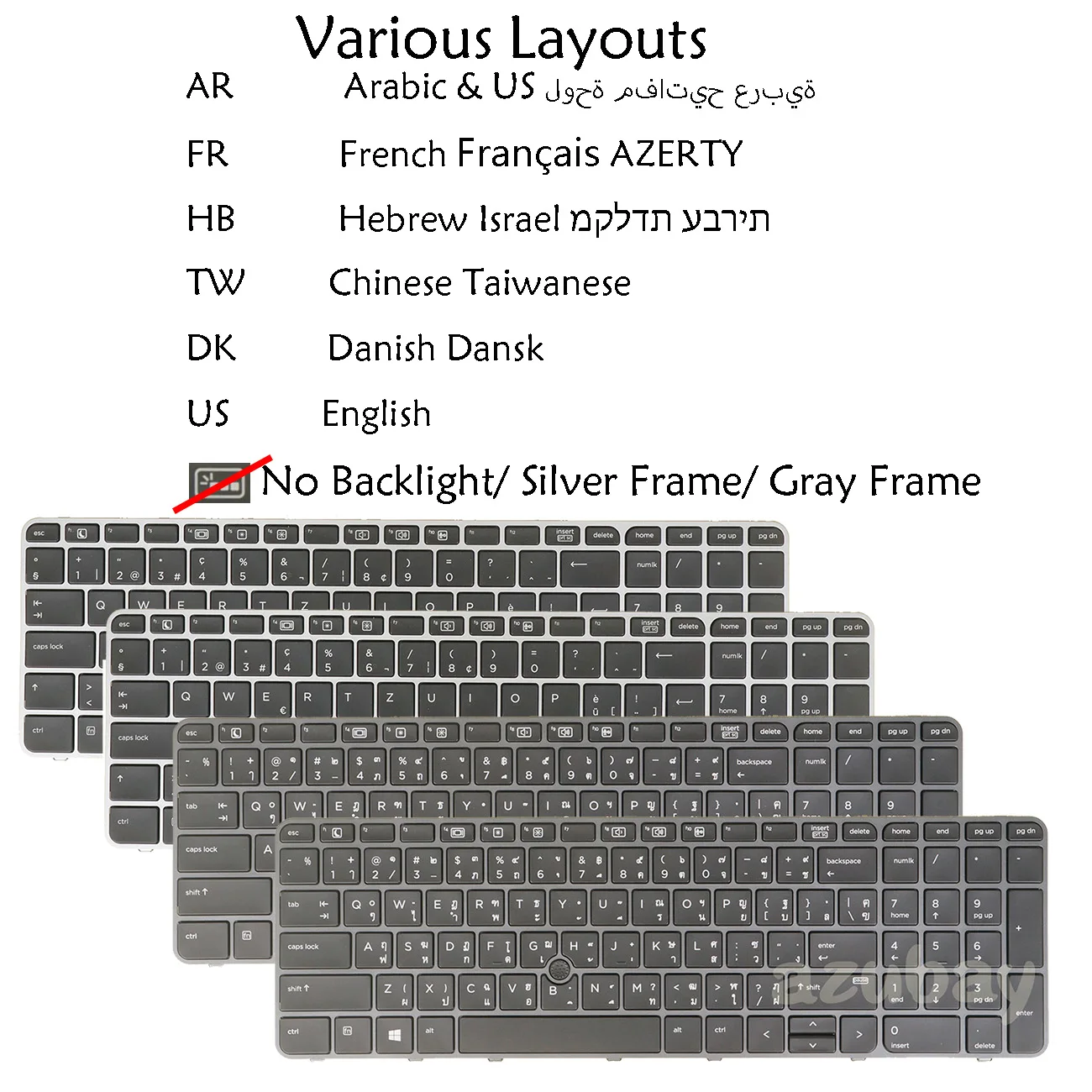 

No Backlit Keyboard For HP Elitebook 755 G3 G4,850 G3 G4, 819898 836621-051 081 001 BB1 ISR AB1 TWN French AZERTY AR US HB TW DN