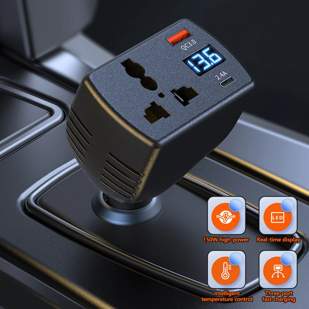 150 واط محول طاقة السيارة المحمولة تيار مستمر 12 فولت/24 فولت إلى التيار المتناوب 220 فولت ولاعة السجائر محول مع QC3.0 USB شاحن سريع محول طاقة #3