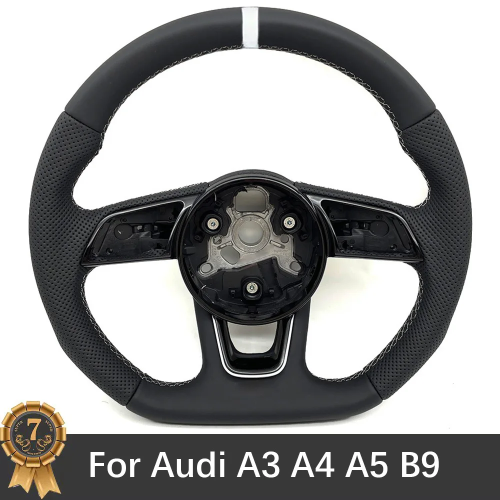 For Audi A3 A4 A5 B9 Semi-Perforated Heated Sports Steering Wheel Leather Flat Bottom Accessories