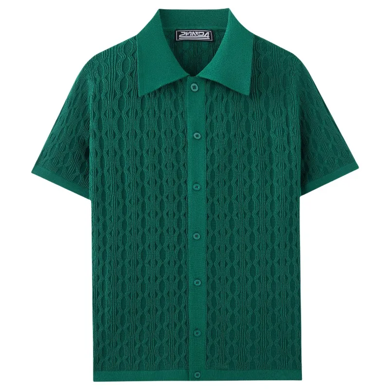 Men's Clothing, Men's Casual Knitted Top, Short-sleeved Cuban Collar Ice-cold Silk Knitted POLO Shirt.