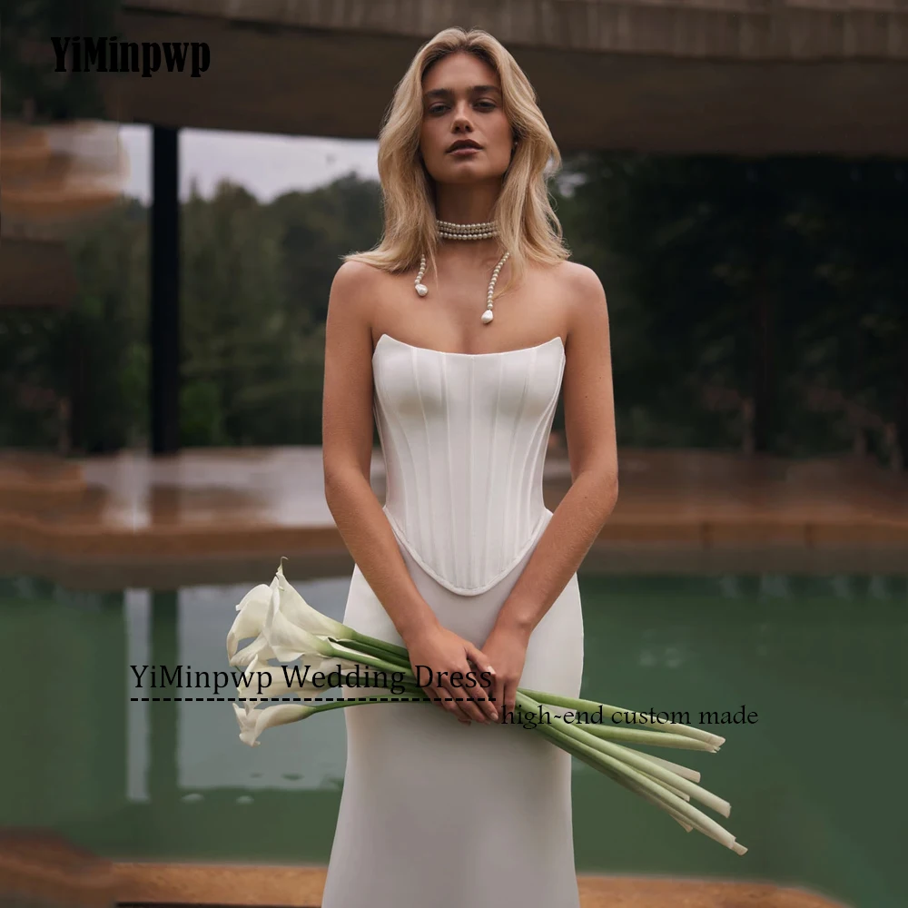 여성을위한 맞춤형 럭셔리 Strapless 인어 웨딩 드레스 2 조각 새틴 스윕 기차 신부 빈티지 신부 가운 Vestidos