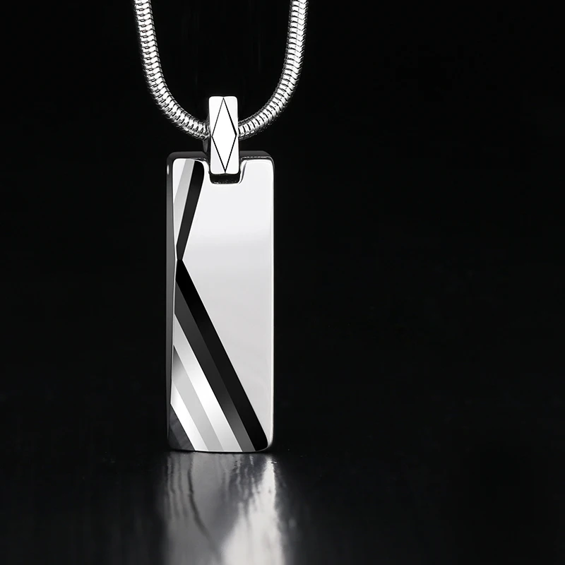 Personalized Gift Tungsten Carbide Pendant with Titanium Steel Chain for Men Silver/Black/Blue Can Engrave Letters/Numbers