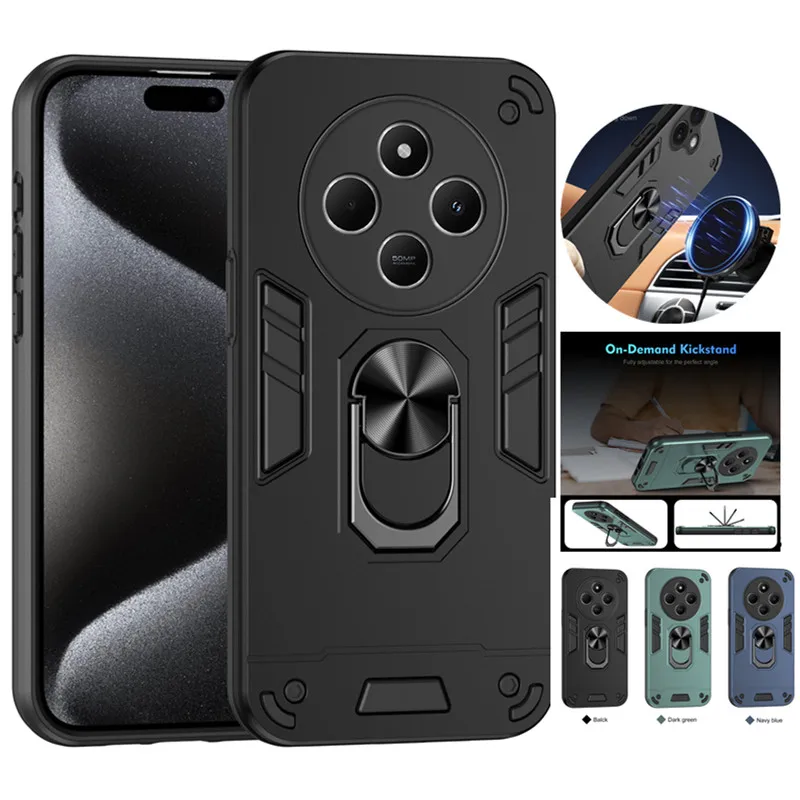 Armor Case For Xiaomi Redmi 14C A3 4G Note 14 13 Pro Plus 5G Protective Cover Ring Magnetic Holder Shell Coque Fundas