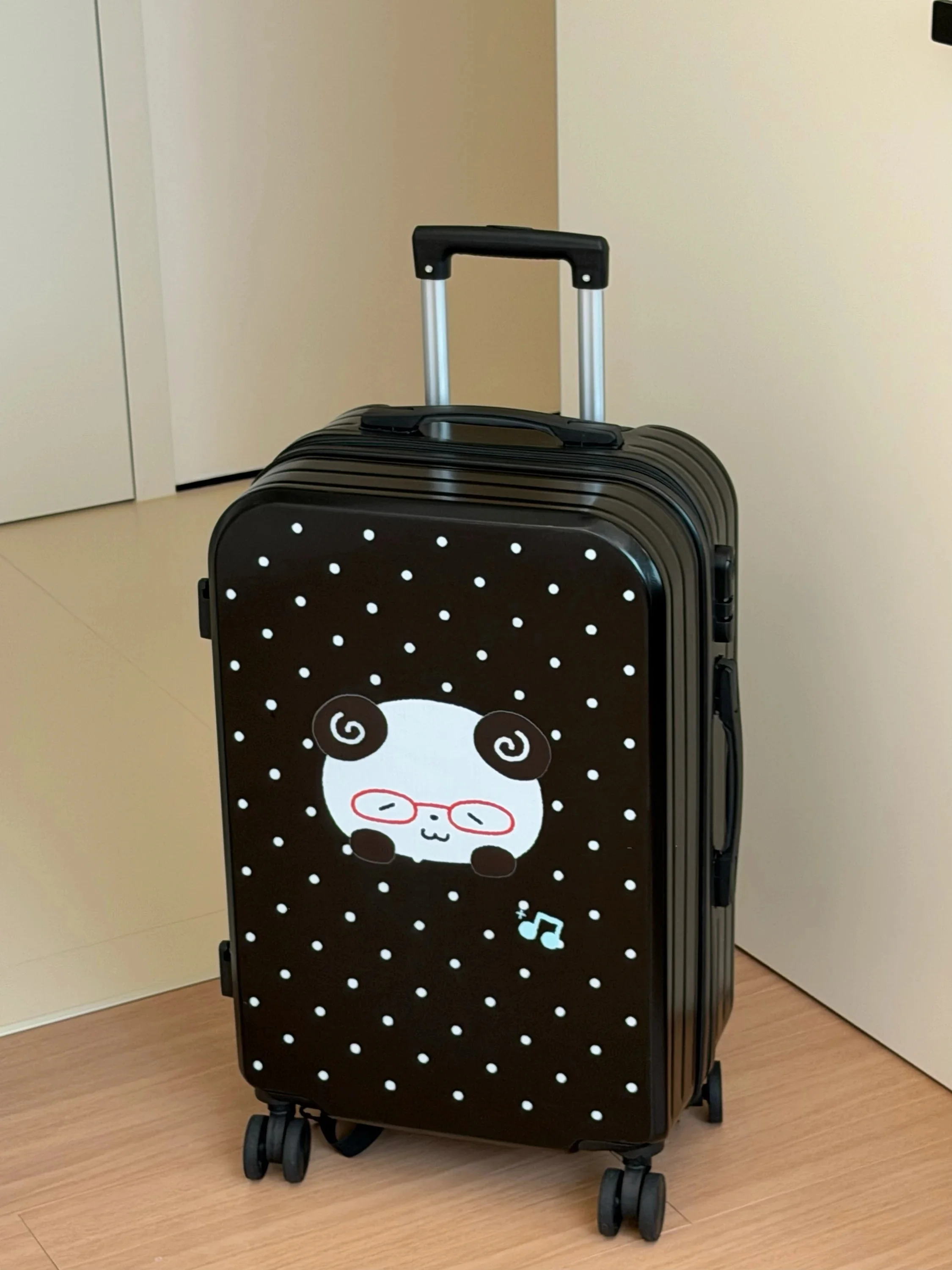 かわいい旅行用スーツケース-24-インチ-パスワードロック-パンダ水玉模様の荷物バッグ-短期旅行用キャリーバッグ-ユニバーサル出張用