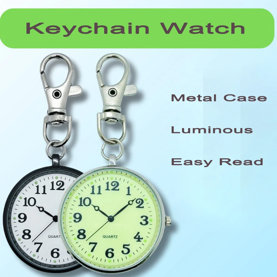 

Waterproof Glow-in-the-Dark Metal Pocket Watch with Large Numeral Dial Easy Read Keychain Design for Seniors Students & Sports