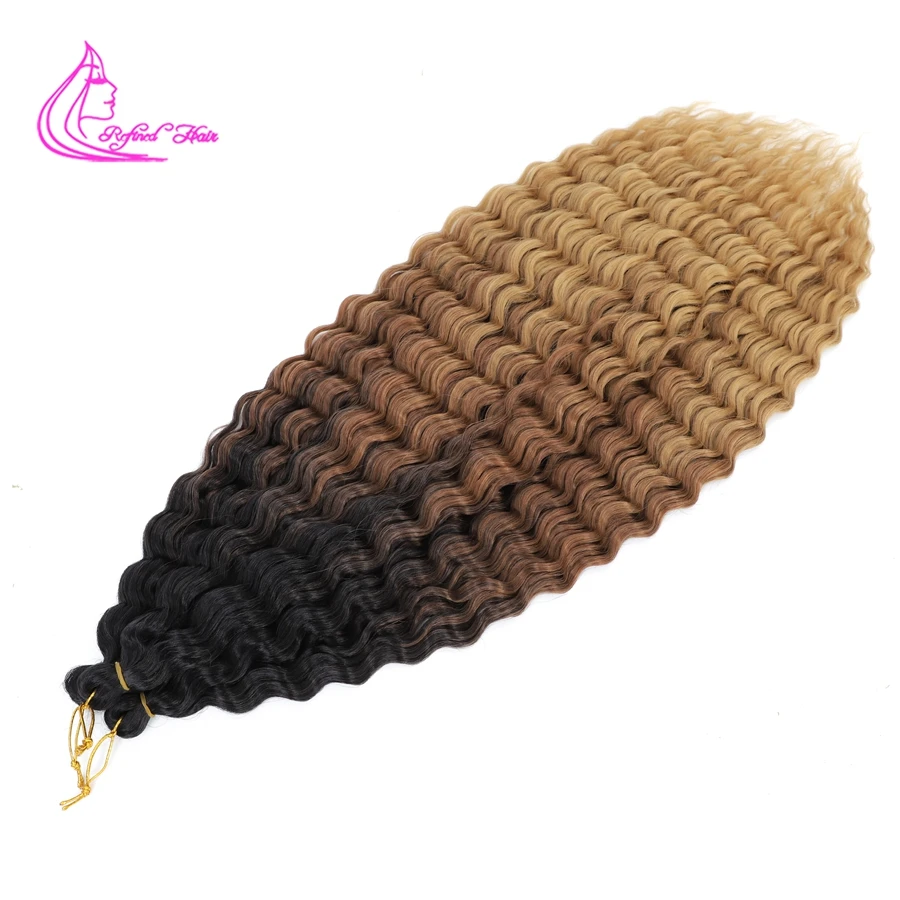 สังเคราะห์ Curly Braids Water Wave 22 30นิ้วยาวถักผม Ombre สีบลอนด์สีน้ำตาลสีชมพู Deep Wave Braiding Hair Extensions