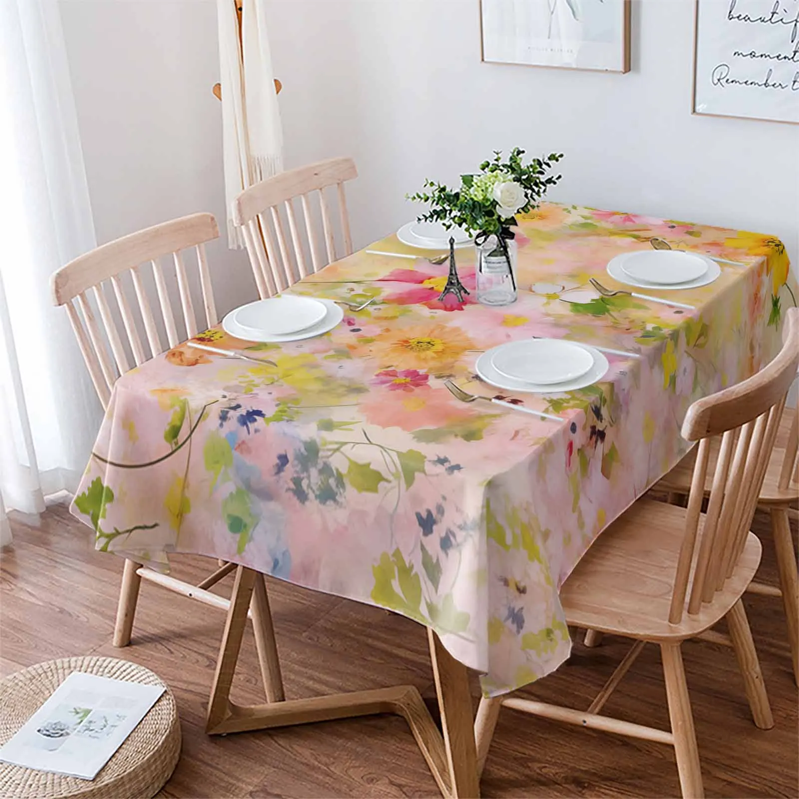 Flower Wallpaper With Hand Painted Daisies Waterproof Tablecloth For Table Kitchen Decorative Coffee Cuisine Party Table Cover