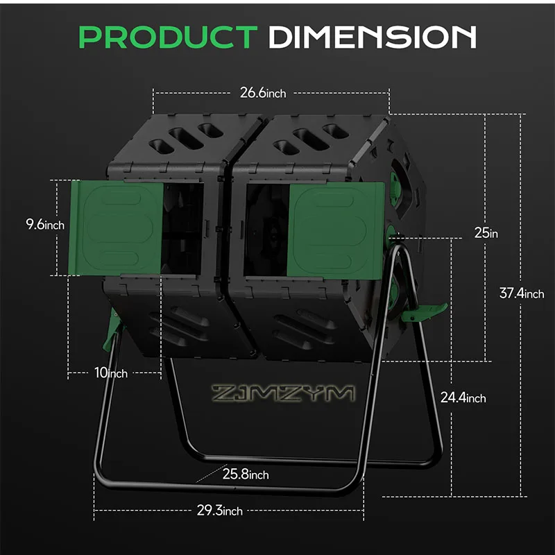 Dual Chamber Tumbling Composter Large Sliding Door Rotating Compost Bin Outdoor Garden Compost Tumbler for Kitchen Yard Waste