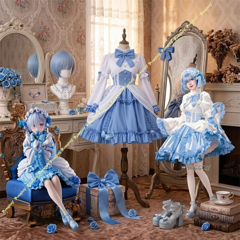 

Re:Life in a Different Costume Rem Cosplay High Quality Costume World from Zero Set with Clothes,Wigs,Shoes Play Role Clothes