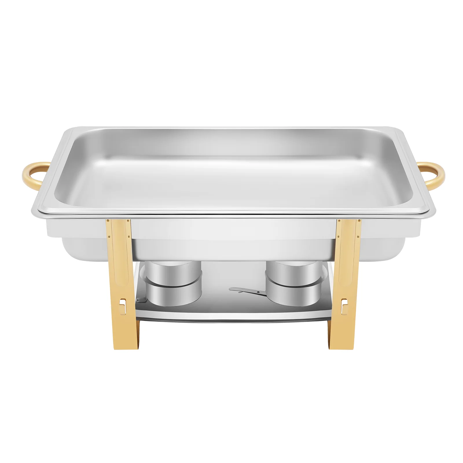 Silver Gold Plating Stainless Steel Chafing Dish Rectangular Single Tray Alcohol Heated Buffet Warmer 0.5mm Thick Steel 9 Liter Food Pan Capacity For Wedding Banquet Hotel Catering Food Insulation Serving Equipment