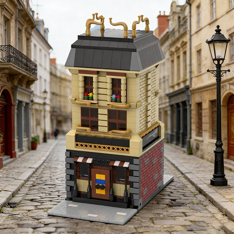 1082 Piezas de Ladrillos de Construcción, Serie Modular, Casa de Estilo Antiguo Decorada con un Toque Dorado, MOC Personalizable, Juguete Modular DIY para Regalos Navideños