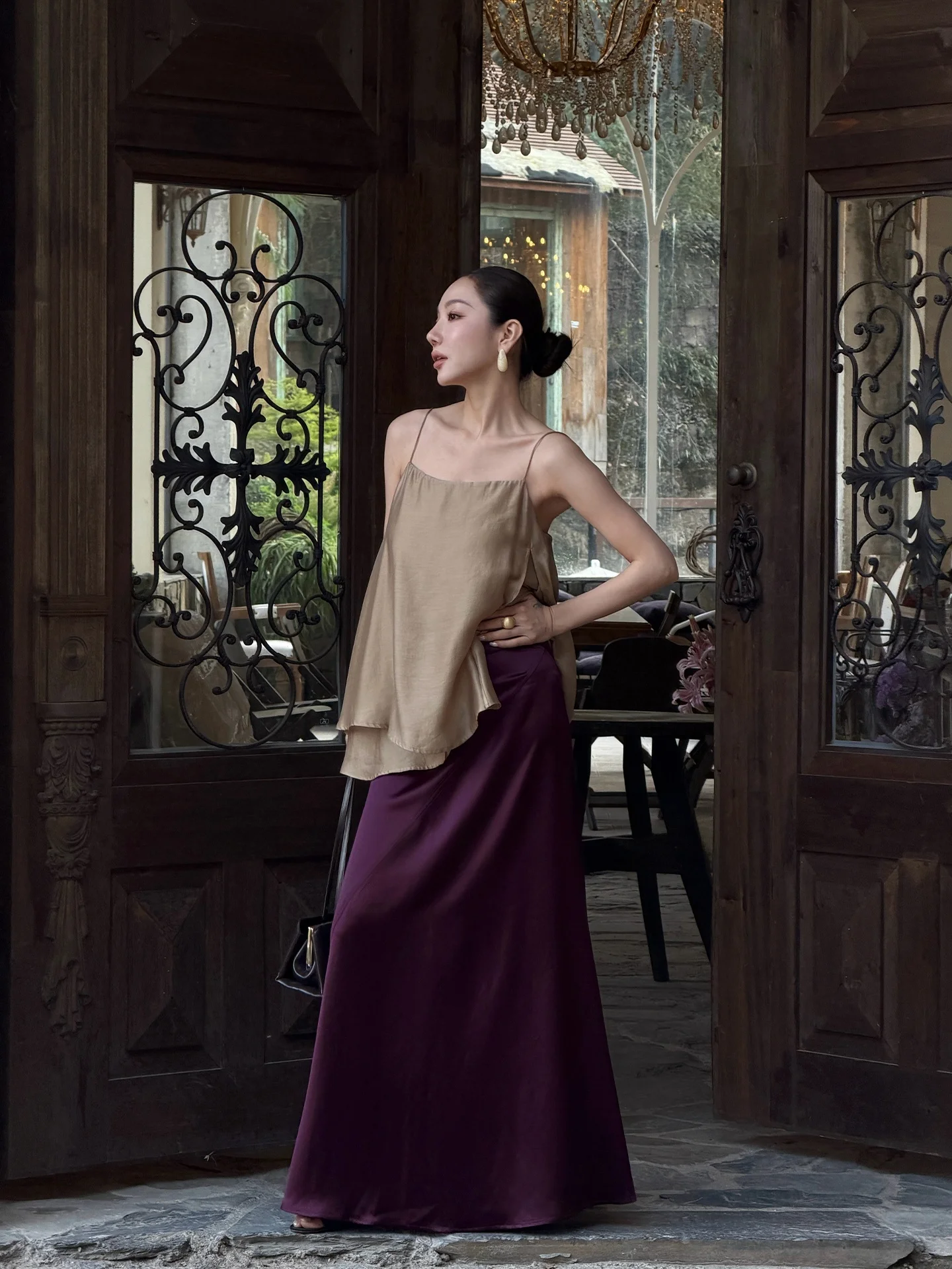 

Юбка LiHuiEr из ацетатной ткани, асимметричная, с завышенной талией, цвета сливового фиолета, женская, полуформальная, свободного прямого кроя, для повседневной носки и вечеринок