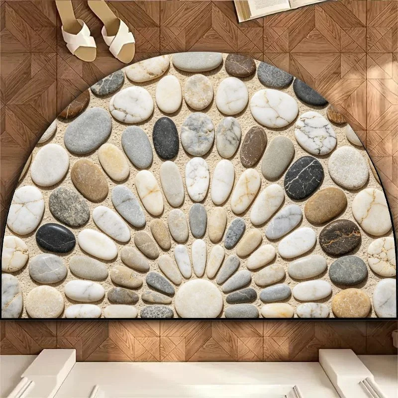 VIKAMA Semi-Circular Fan-Shaped Colored Geometric Mosaic Mat, Non-Slip Entrance Rug for Foyer & Bathroom, Vibrant Decor