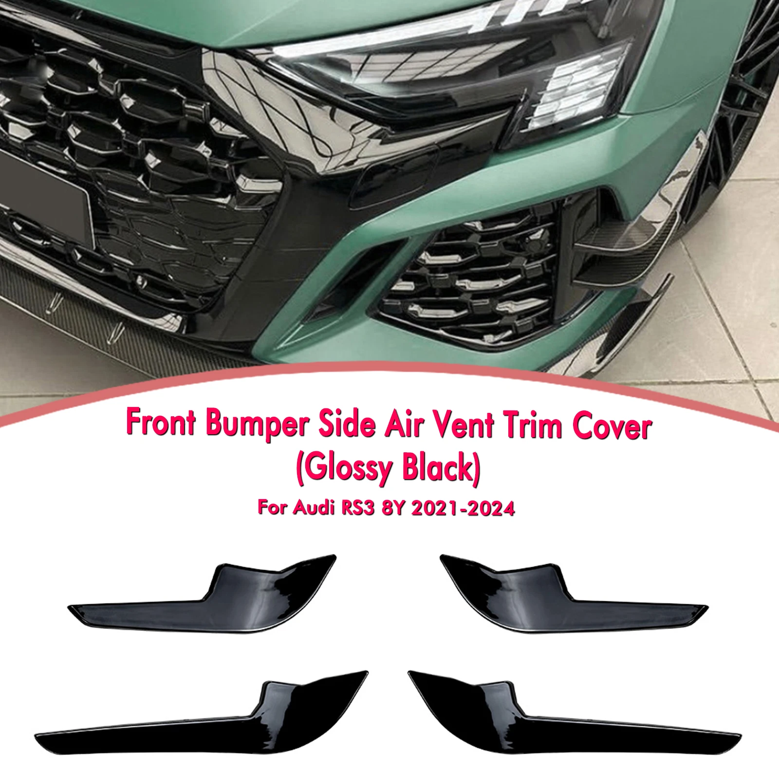 

4PCS Car Front Side Bumper Fin Splitter Air Trim Canard For Audi RS3 8Y 2021 2022 2023 2024 Sedan