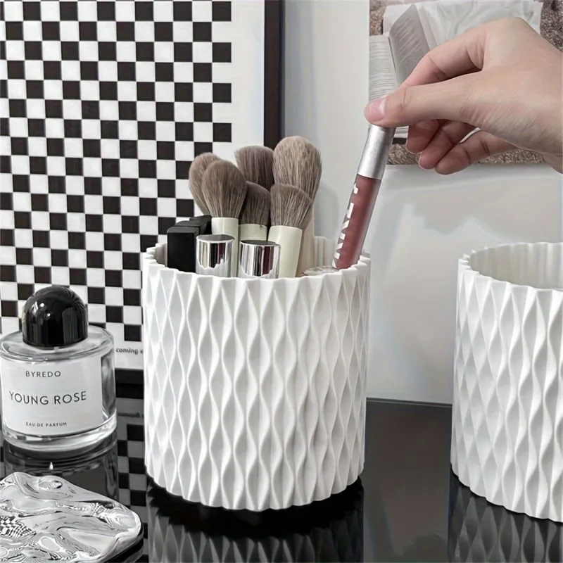 360 °   회전식 메이크업 정리함 - 대용량 화장품 보관 케이스 - 립스틱, 브러쉬용 플라스틱 브러쉬통