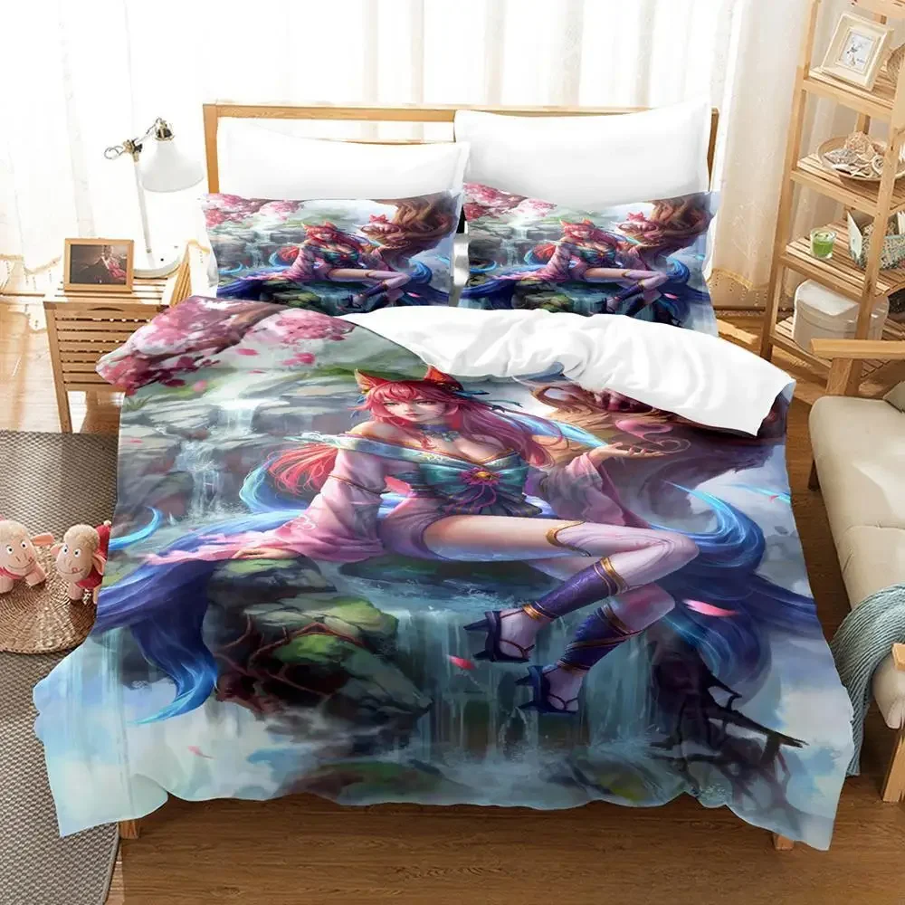 New Game Spirit Blossom Ahri Bedding Set Single Twin Full Queen King Size Bed Set Adult Kid Bedroom Duvet cover Sets Anime Bed