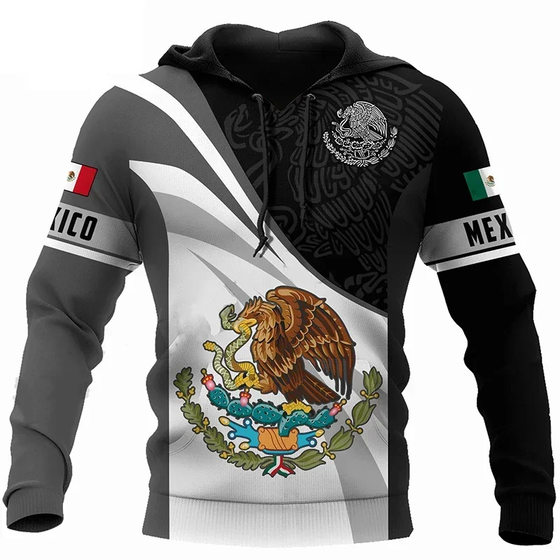 Mexico National Flag Print Hoodies For Men Fashion 3D Eagle Pattern New in Sweatshirts Hip Hop Harajuku Oversized Pullover Tops