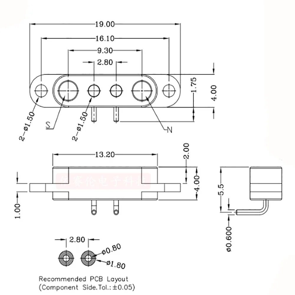 Pogo Pin 2-Pin Male Female Head 2Pin 2.80mm Spacing Power Charging Magnetic Absorber Male Female Seat Straight Needle Bending Ne