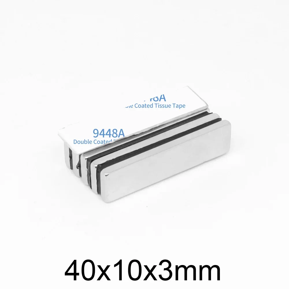 40x10x3mm Block Powerful Strong Magnetic Magnets 40*10*3 Quadrate Permanent NdFeB Magnet With Self - Adhesive Tape 40x10x3