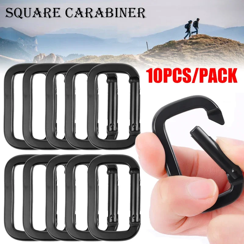 5/10pcs Square-Ring Carabiner Buckles Spring Carabiner Snap Hooks Clip Keychain Square Backpack Pendant Mini Buckle Outdoor Tool