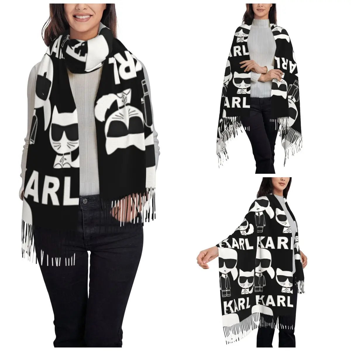 Lager-felds Cat Cartoon Fashion Shawl Wrap Women Winter Warm Large Soft Scarf Neckerchief Shawl Scarves