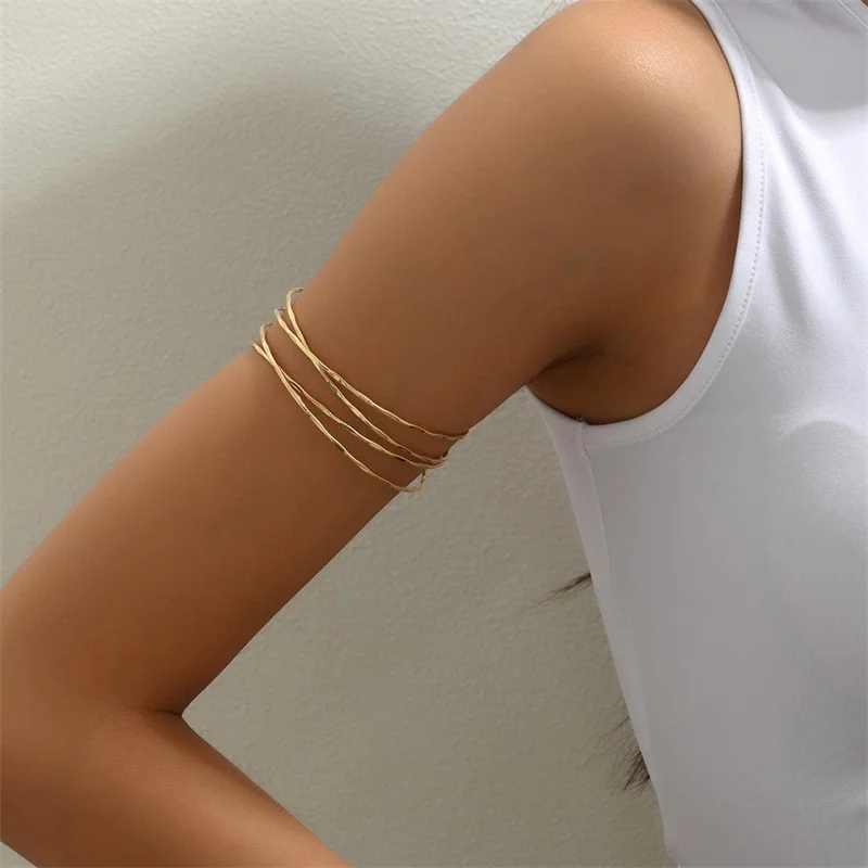 Multilayer Gold Color Cuff Bracelet For Women Punk Style Metal Bracelet Minist Design Ins Daily Wear Party Jewelry